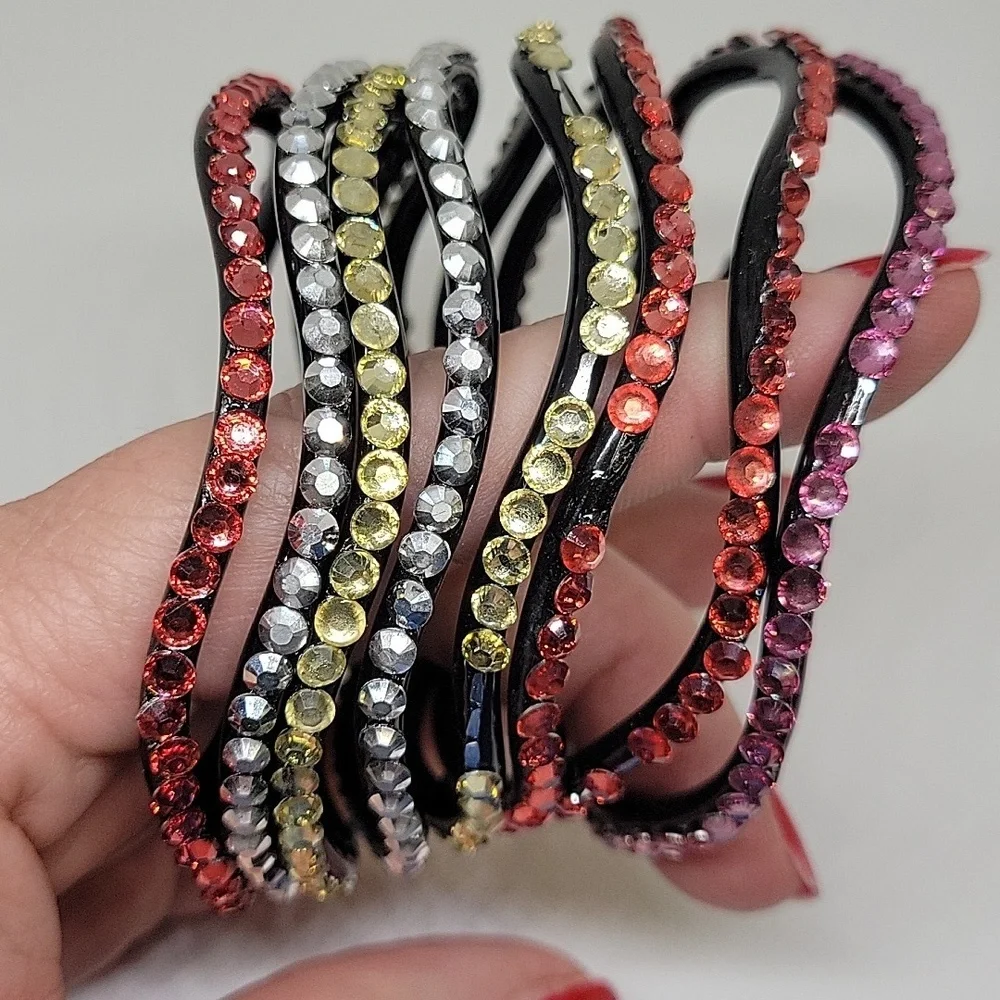 Rhinestone Colored Plastic Set of 8 Bracelets